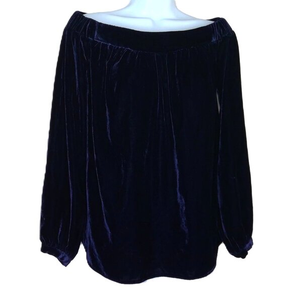 L'Academie Los Angeles Top Midnight Blue Velvet Dressy Party Off Shoulder EUC  S - Picture 1 of 3